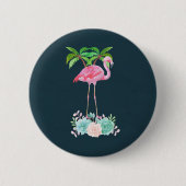 Pink Flamingo Palmen und Blumensukkulturen Button (Vorderseite)