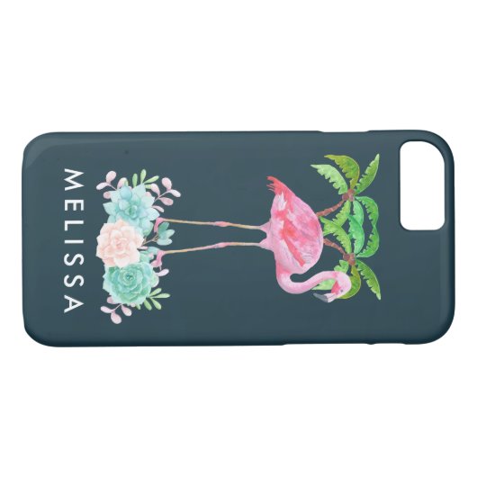 Pink Flamingo Palmen und Blumensukkulturen Case-Mate iPhone Hülle (Rückseite (Horizontal))
