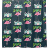 Pink Flamingo Palmen und Blumensukkulturen Duschvorhang (Vorderseite)