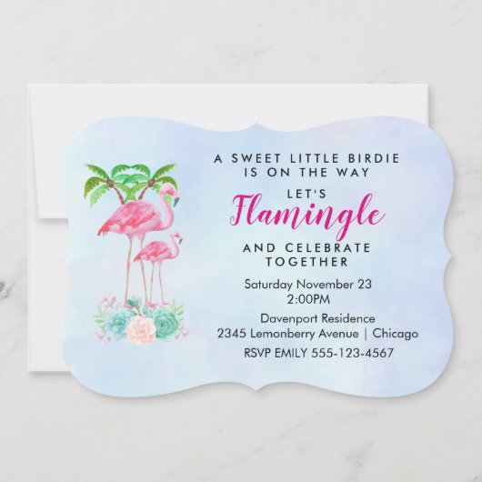 Pink Flamingo Palmen und Blumensukkulturen Einladung (Rückseite)