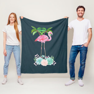 Pink Flamingo Palmen und Blumensukkulturen Fleecedecke