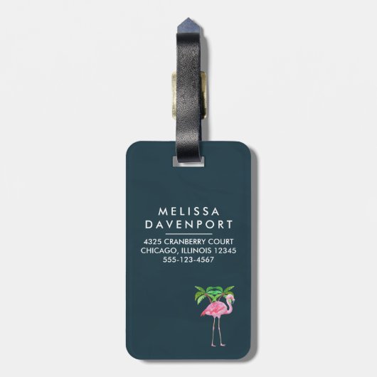 Pink Flamingo Palmen und Blumensukkulturen Gepäckanhänger (Rückseite vertikal)