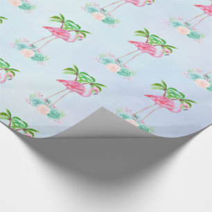 Pink Flamingo Palmen und Blumensukkulturen Geschenkpapier