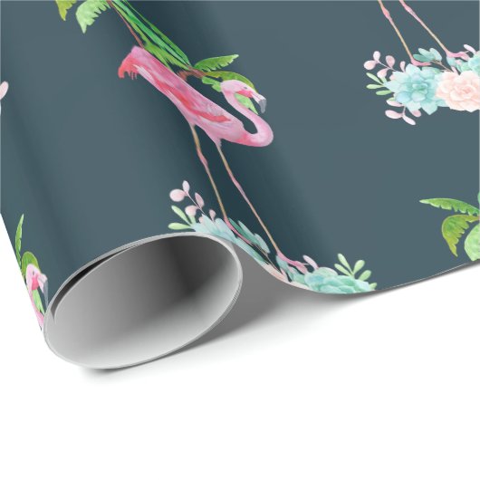 Pink Flamingo Palmen und Blumensukkulturen Geschenkpapier (Rolleneckpunkt)
