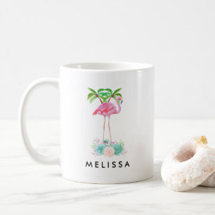 Pink Flamingo Palmen und Blumensukkulturen Kaffeetasse