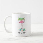 Pink Flamingo Palmen und Blumensukkulturen Kaffeetasse (Links)