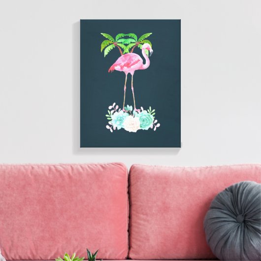 Pink Flamingo Palmen und Blumensukkulturen Leinwanddruck (Insitu (Wohnzimmer))