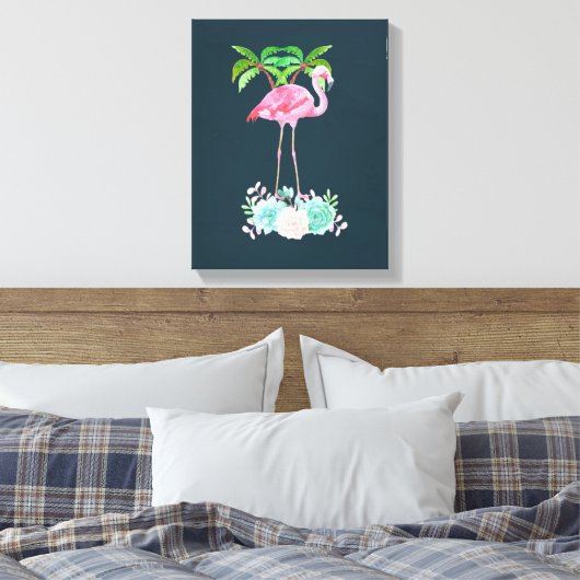Pink Flamingo Palmen und Blumensukkulturen Leinwanddruck (Insitu (Schlafzimmer))