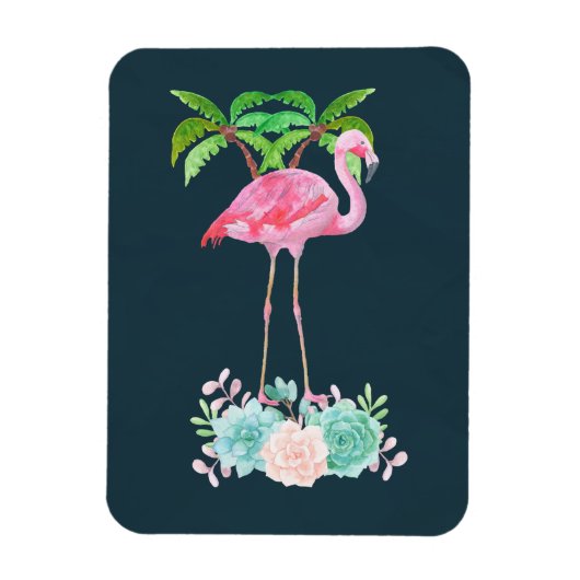 Pink Flamingo Palmen und Blumensukkulturen Magnet (Vertikal)