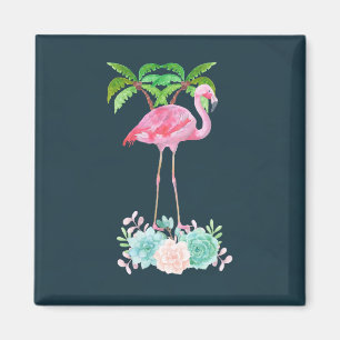 Pink Flamingo Palmen und Blumensukkulturen Magnet