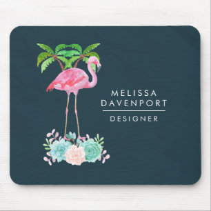 Pink Flamingo Palmen und Blumensukkulturen Mousepad