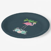 Pink Flamingo Palmen und Blumensukkulturen Pappteller (Schrägansicht)