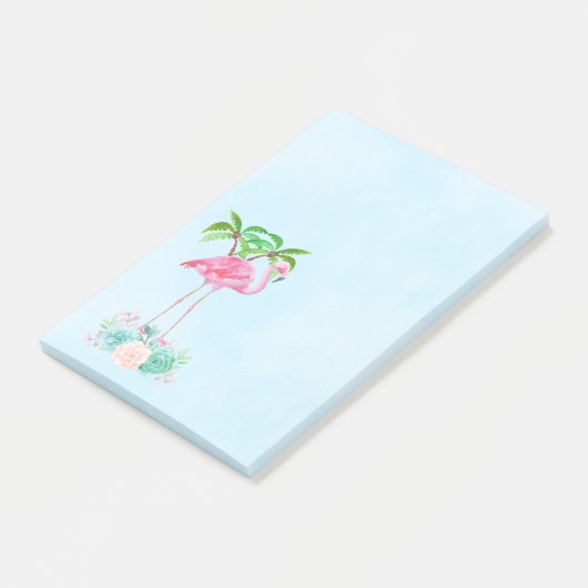 Pink Flamingo Palmen und Blumensukkulturen Post-it Klebezettel (angewinkelt)