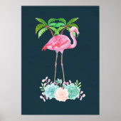 Pink Flamingo Palmen und Blumensukkulturen Poster (Vorne)