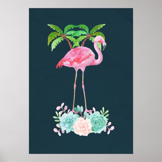 Pink Flamingo Palmen und Blumensukkulturen Poster (Vorne)