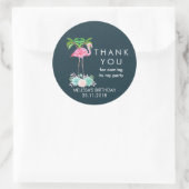 Pink Flamingo Palmen und Blumensukkulturen Runder Aufkleber (Tasche)