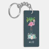 Pink Flamingo Palmen und Blumensukkulturen Schlüsselanhänger (Vorderseite links)