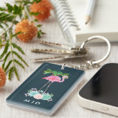 Pink Flamingo Palmen und Blumensukkulturen Schlüsselanhänger (Vorderseite rechts)