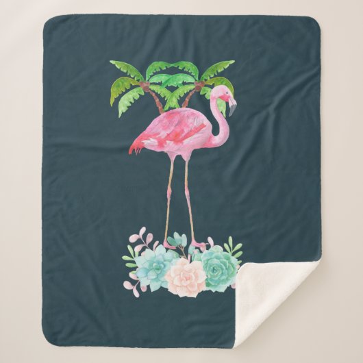 Pink Flamingo Palmen und Blumensukkulturen Sherpadecke (Vorderseite)