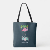 Pink Flamingo Palmen und Blumensukkulturen Tasche (Rückseite)