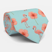 Pink Flamingo Paradies Wasserfarbenmuster Krawatte (Gerollt)