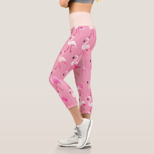 Pink Flamingo Paradise Wasserfarben Muster Capri Leggings