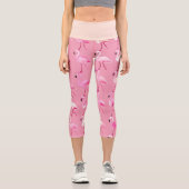 Pink Flamingo Paradise Wasserfarben Muster Capri Leggings (Vorderseite)