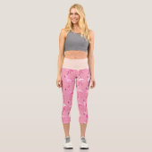 Pink Flamingo Paradise Wasserfarben Muster Capri Leggings (Vorderseite)