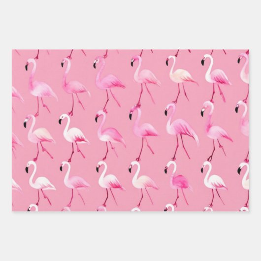 Pink Flamingo Paradise: Wasserfarben Muster Geschenkpapier Set (Vorderseite)