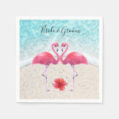 Pink Flamingo Pärchen Liebe am Strand Hochzeit Serviette (Vorderseite)