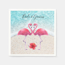 Pink Flamingo Pärchen Liebe am Strand Hochzeit Serviette