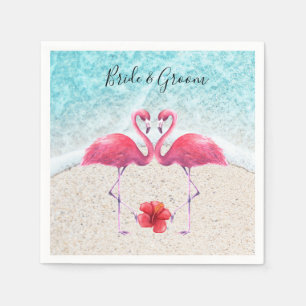 Pink Flamingo Pärchen Liebe am Strand Hochzeit Serviette