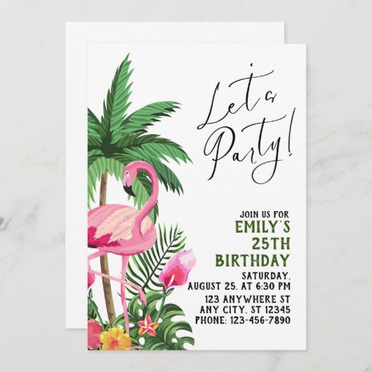 Pink Flamingo Party Einladung (Vorne/Hinten)