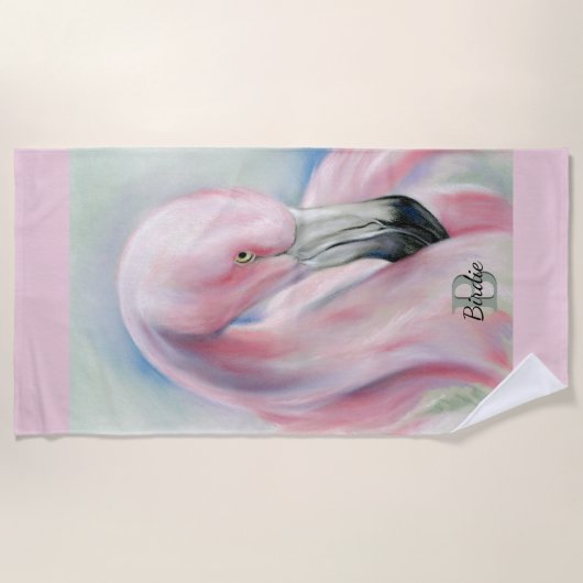 Pink Flamingo Pasta Personalisiert Strandtuch (Vorderseite)