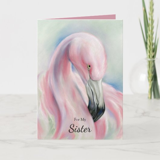 Pink Flamingo Pastel Art Geburtstag Karte (Vorderseite)