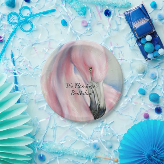 Pink Flamingo Pastel Art Pappteller (Party)