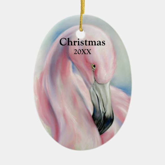 Pink Flamingo Pastel Art Weihnachten Keramikornament (Vorne)