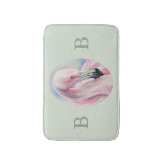 Pink Flamingo Pastell Art Dual Monogram Badematte (Vorderseite Vertikal)