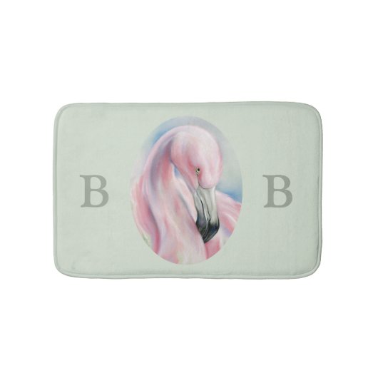 Pink Flamingo Pastell Art Dual Monogram Badematte (Vorderseite)