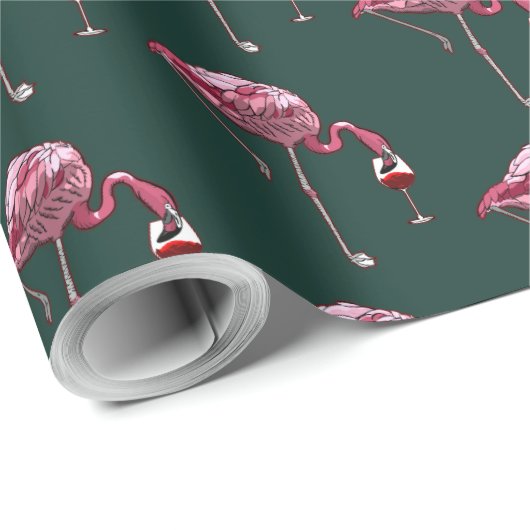 Pink Flamingo Pattern Wein Drink Funny Geschenkpapier (Rolleneckpunkt)