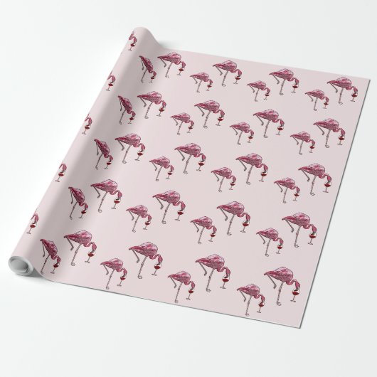 Pink Flamingo Pattern Wein Drink Funny Geschenkpapier (Ungerollt)