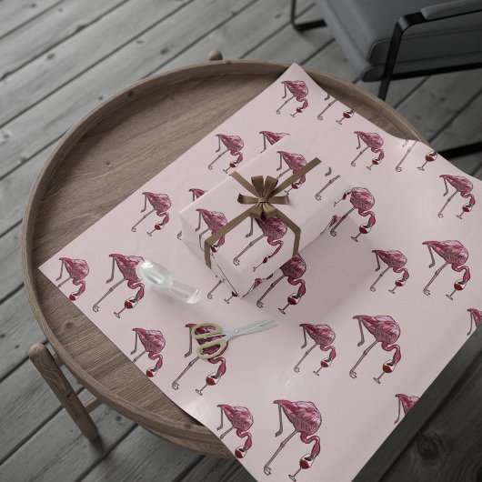 Pink Flamingo Pattern Wein Drink Funny Geschenkpapier