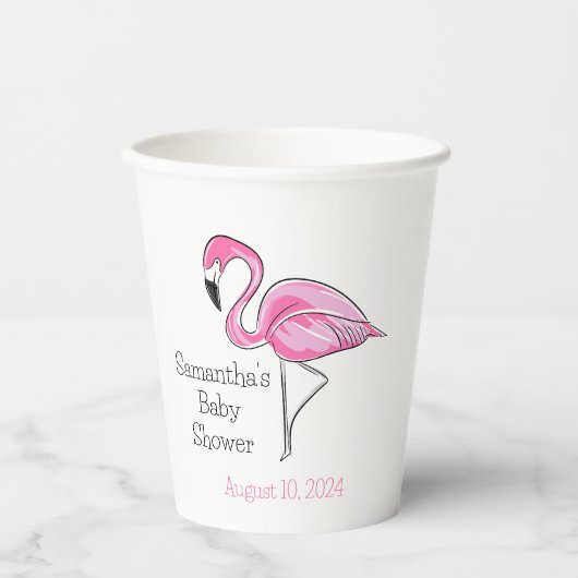 Pink Flamingo Personalisiert Baby Dusche Pappbecher (Vorderseite)