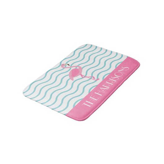 Pink Flamingo Personalisiert Bath Mat Badematte (Schrägansicht)