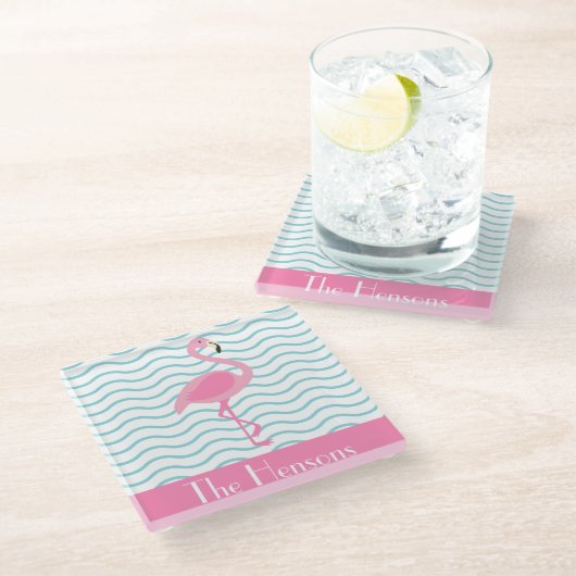 Pink Flamingo Personalisiert Paper Untersetzer (Schrägansicht)