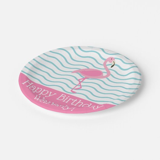 Pink Flamingo Personalisierte Party Teller (Schrägansicht)