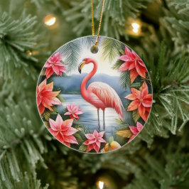 Pink Flamingo Personalisierte Weihnachtsfeier Keramik Ornament