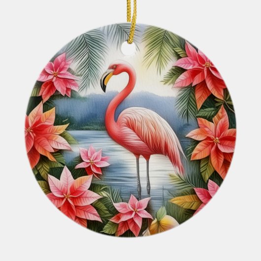 Pink Flamingo Personalisierte Weihnachtsfeier Keramik Ornament (Vorne)