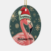 Pink Flamingo Personalisierte Weihnachtsfeier Keramik Ornament (Rechts)