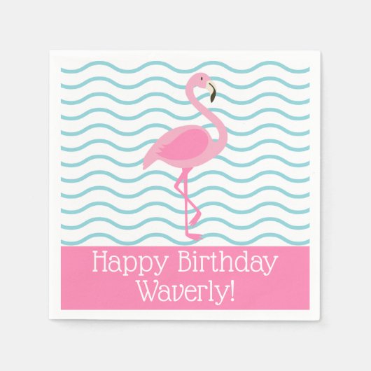 Pink Flamingo Personalisiertes Party Napkins Serviette (Vorderseite)